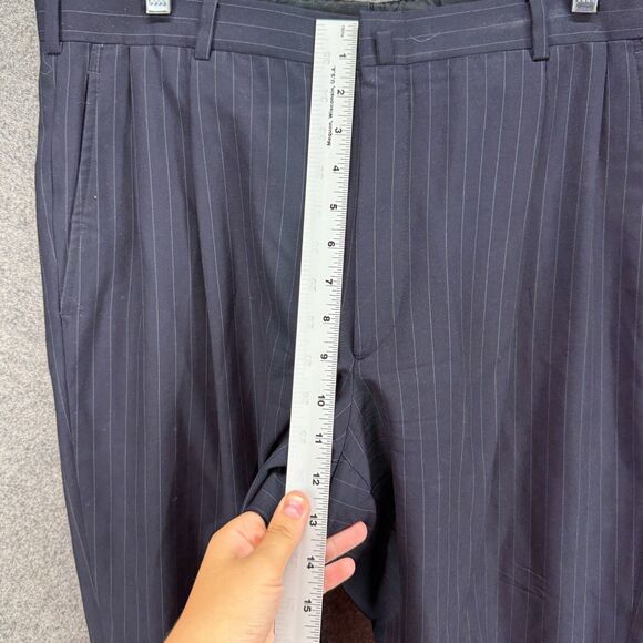 Brooks Brothers Dress Pants Men 34*28 Blue Striped Mid Rise Pleated Cuffed Wool - Picture 4 of 7